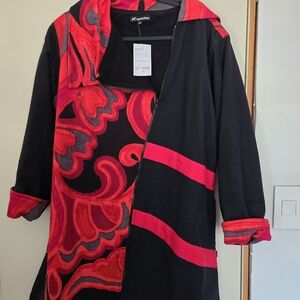 Women's Coat, Leopards and Roses XL, red and black